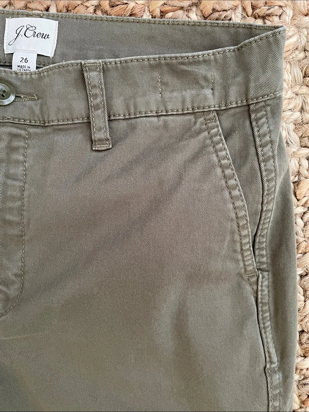 Crew Vintage Straight Chino Pants 26 Olive Green Cropped Ankle Stretch